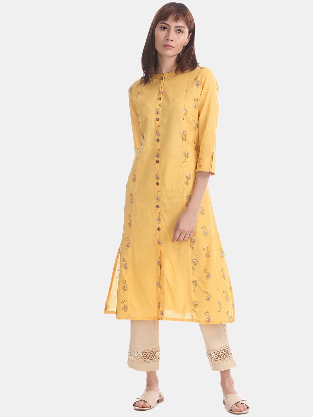 

Karigari Women Yellow Ethnic Motifs Printed Kurta