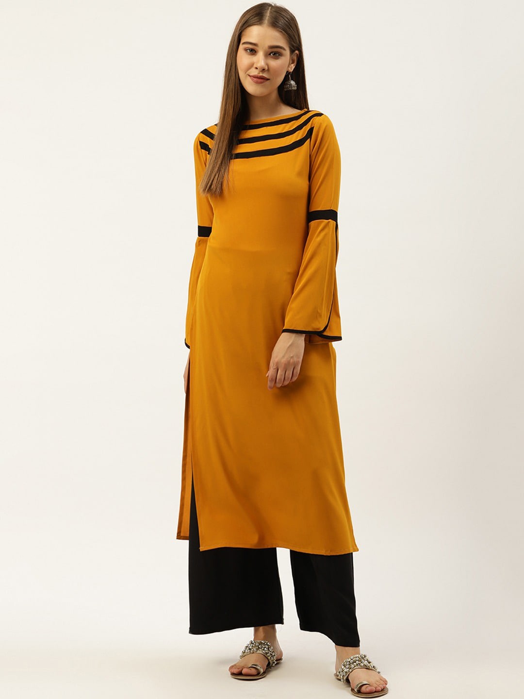 

Cottinfab Women Mustard Yellow Kurta