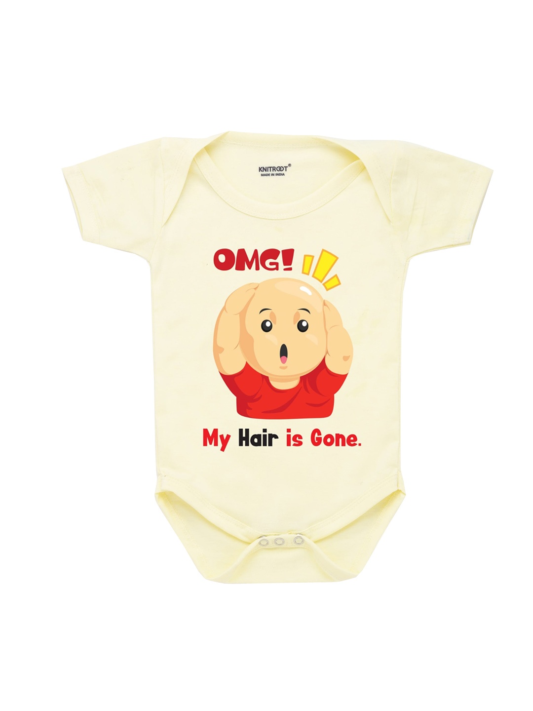 

KNITROOT Infant Kids Yellow & Red Printed Baby Romper