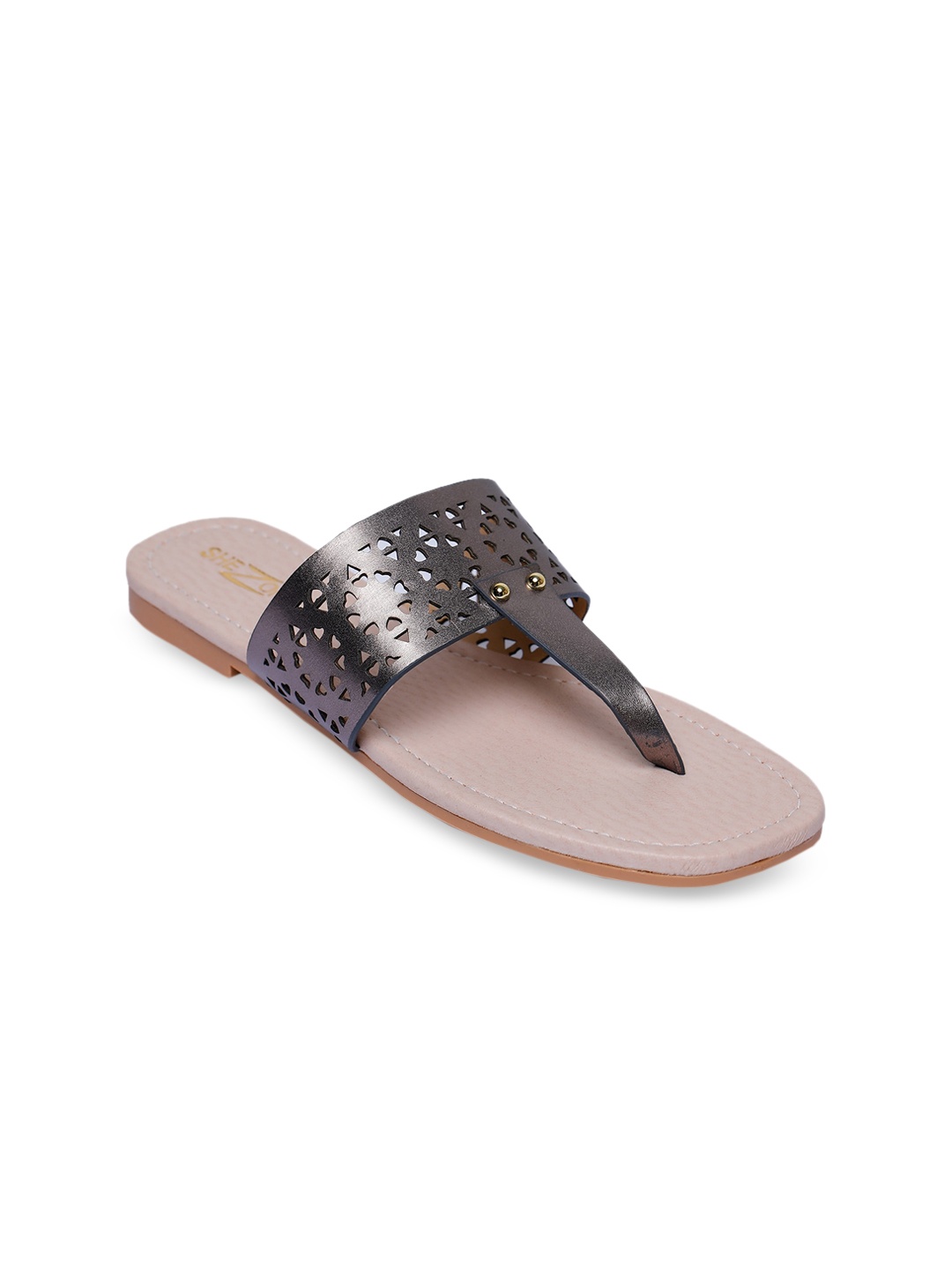 

Shezone Women Grey Perforated T-strap Flats