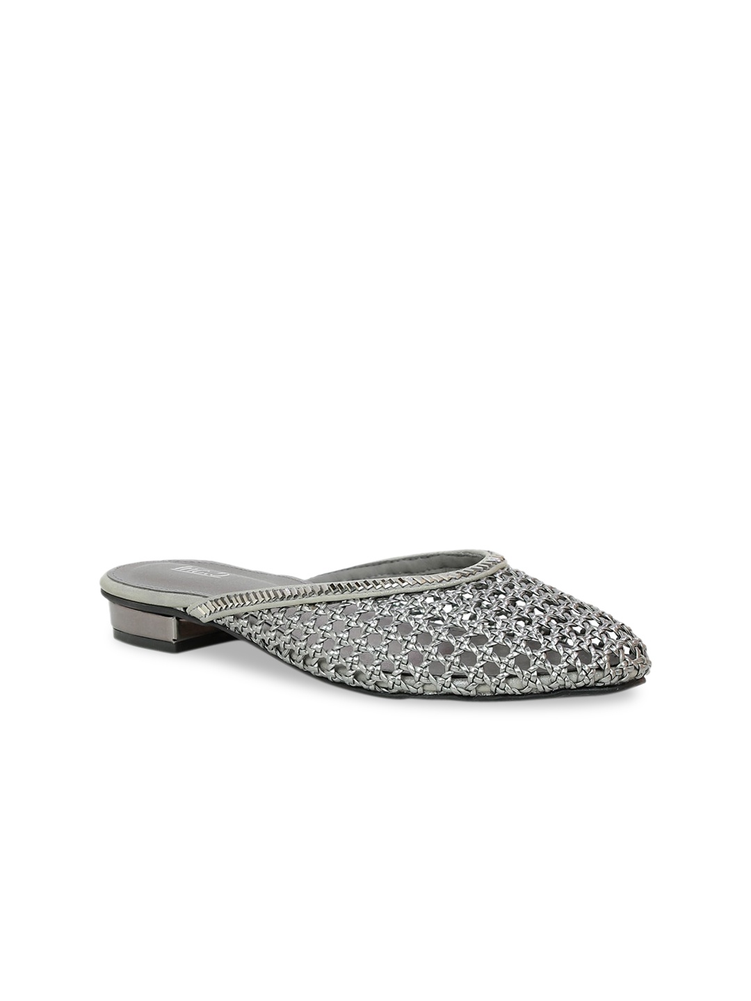 

Inc 5 Women Silver-Toned Embellished Pointed Toe Mules, Grey