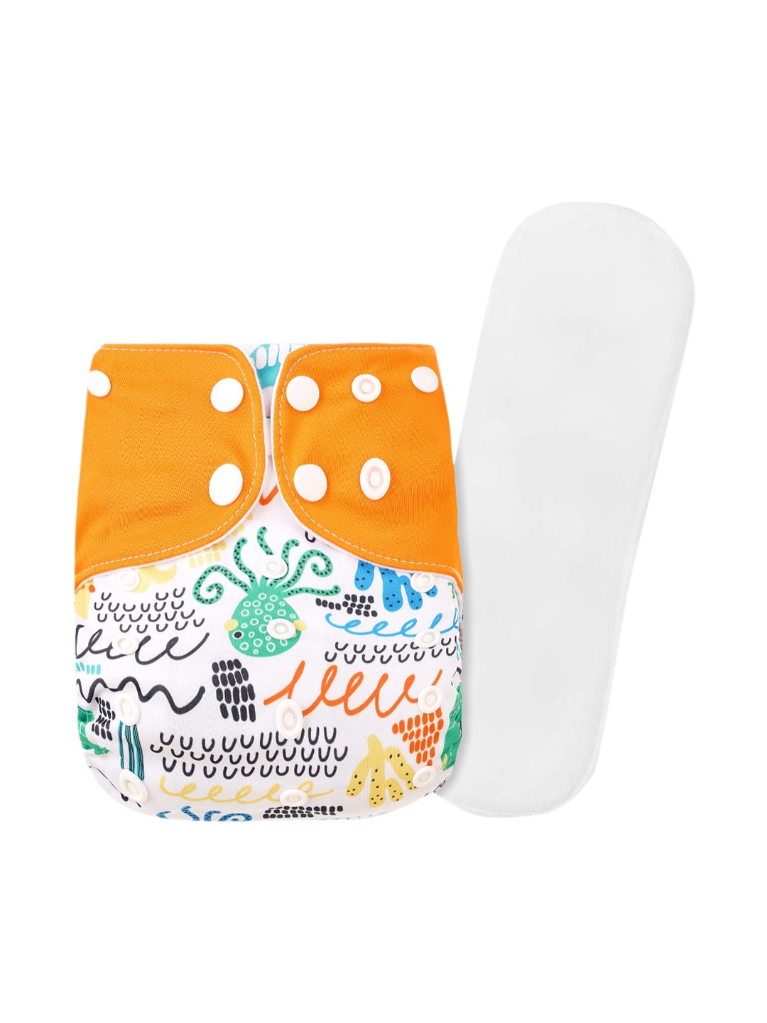 

GUCHIGU Kids White & Orange Printed Cloth Washable Diapers