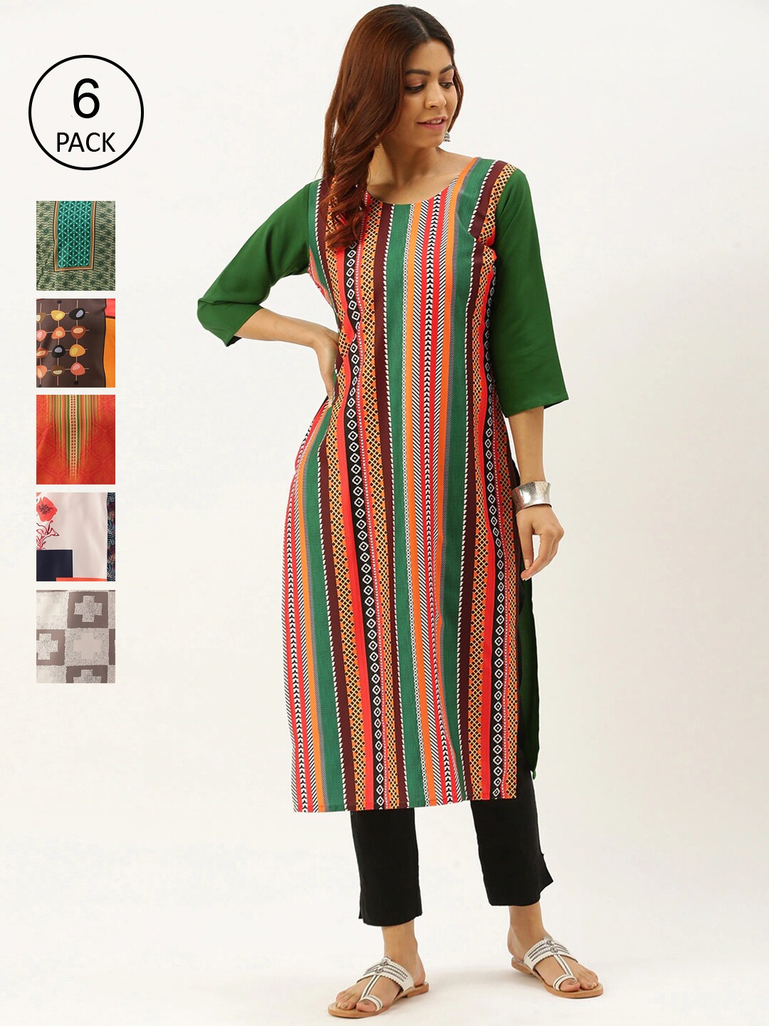 

7Threads Women Pack Of 6 Printed Crepe Kurta, Multi