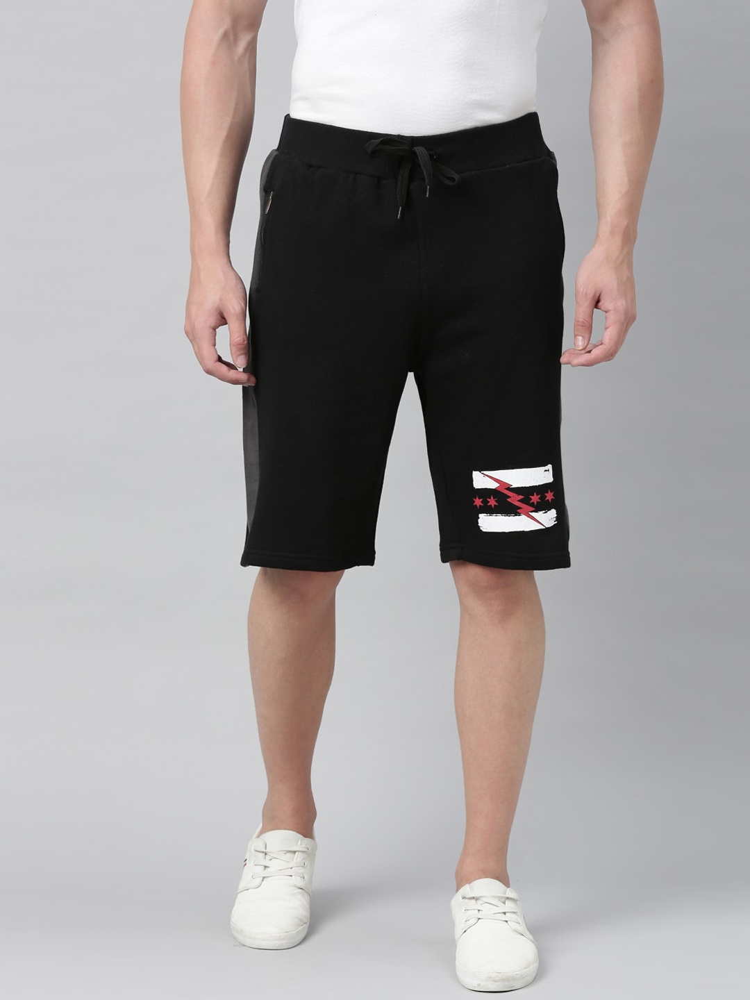 

Kryptic Men Black Printed Detail Pure Cotton Regular Fit Shorts