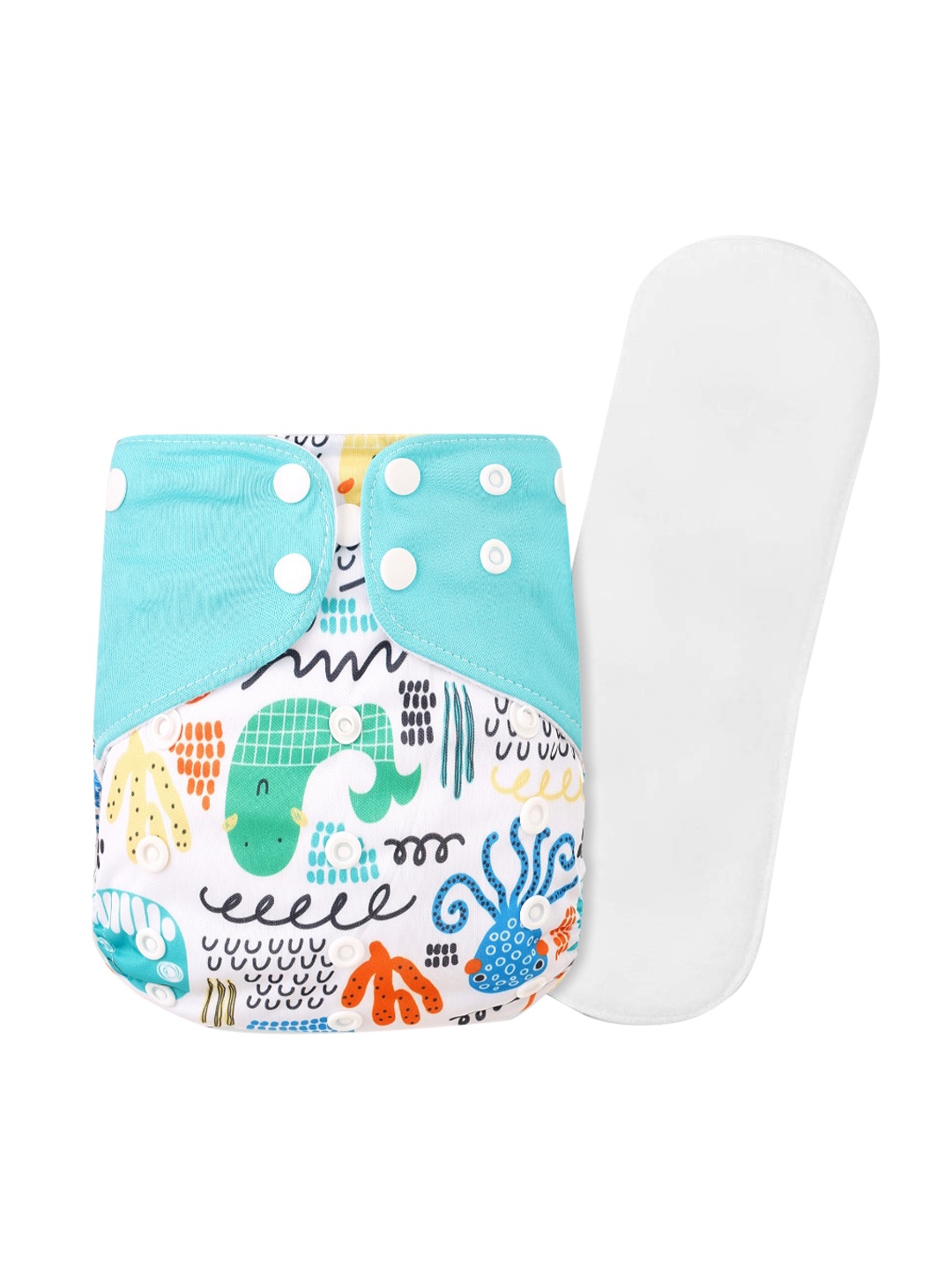 

GUCHIGU Kids White & Blue Printed Cloth Washable Diapers