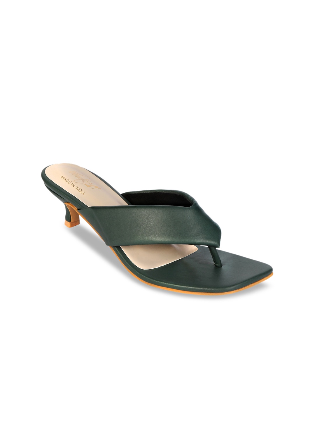 

Bowtoes Women Green Solid Kitten Heel Sandals