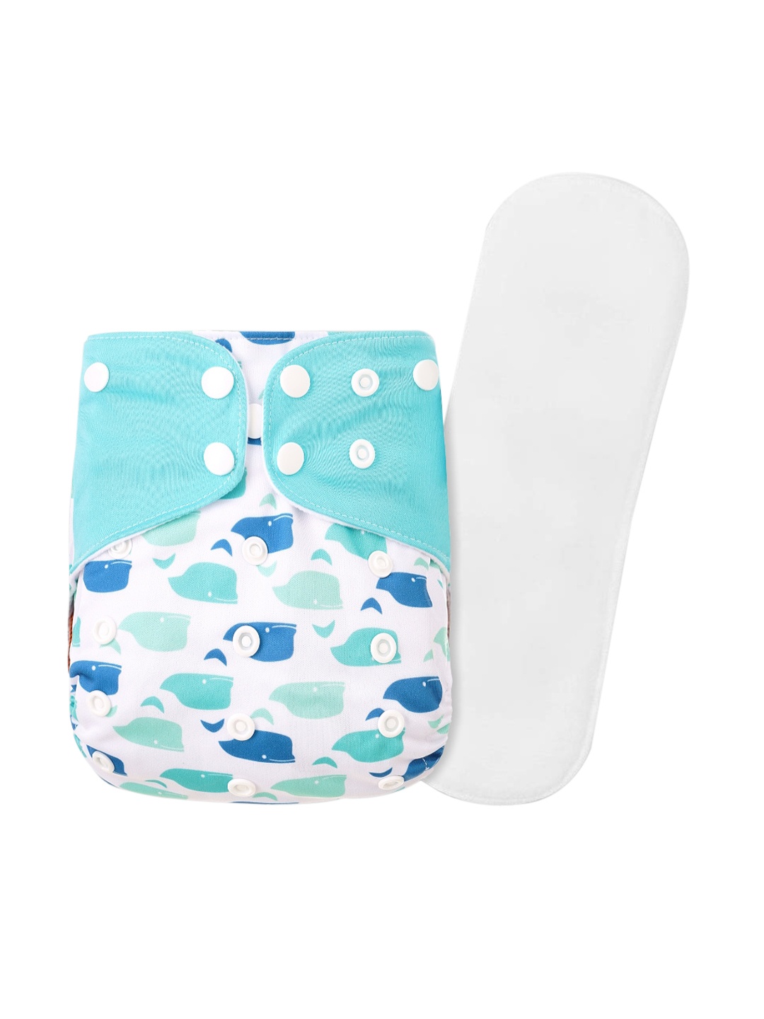 

GUCHIGU Kids White & Blue Printed Cloth Washable Diapers