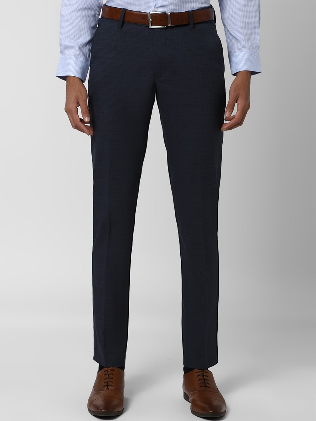 

Peter England Men Navy Blue Slim Fit Checked Formal Trousers