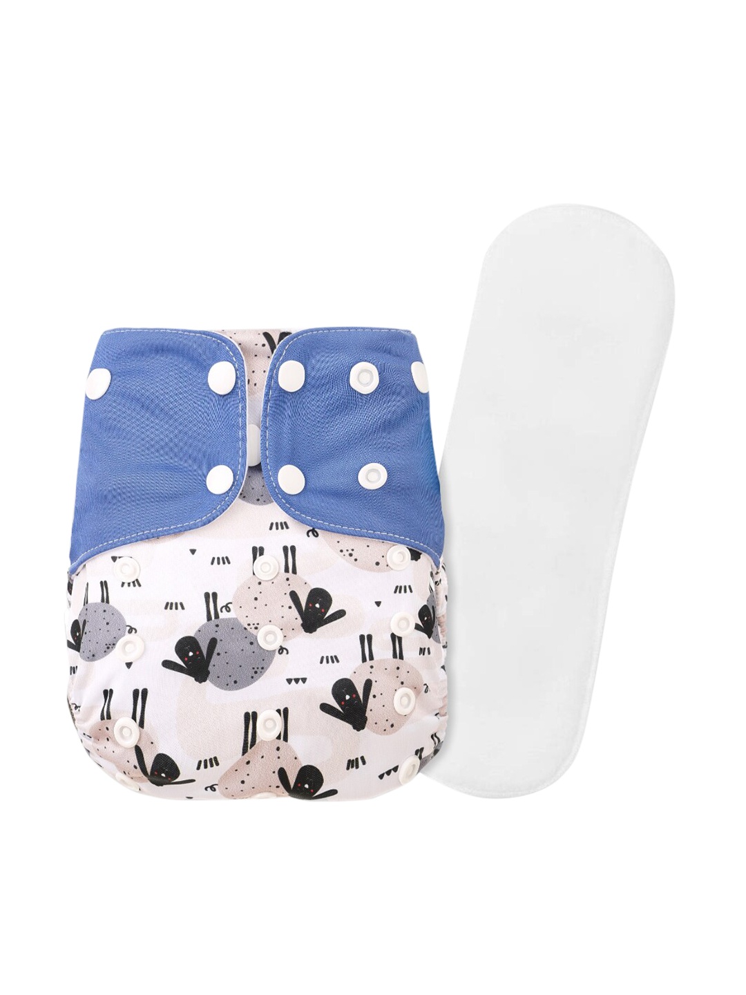 

GUCHIGU Kids White & Blue Printed Cloth Washable Diapers