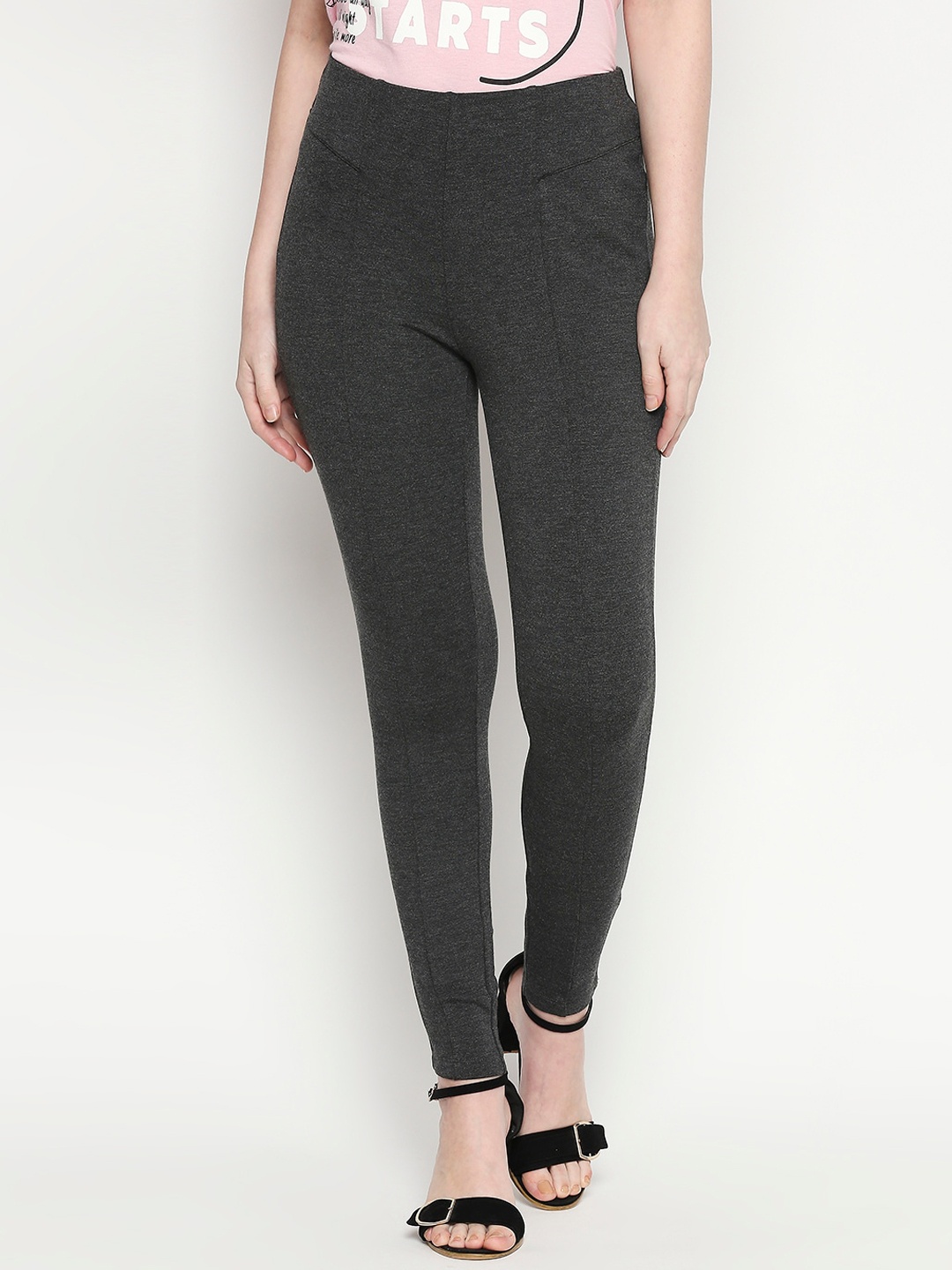 

People Women Grey Solid Skinny-Fit Treggings