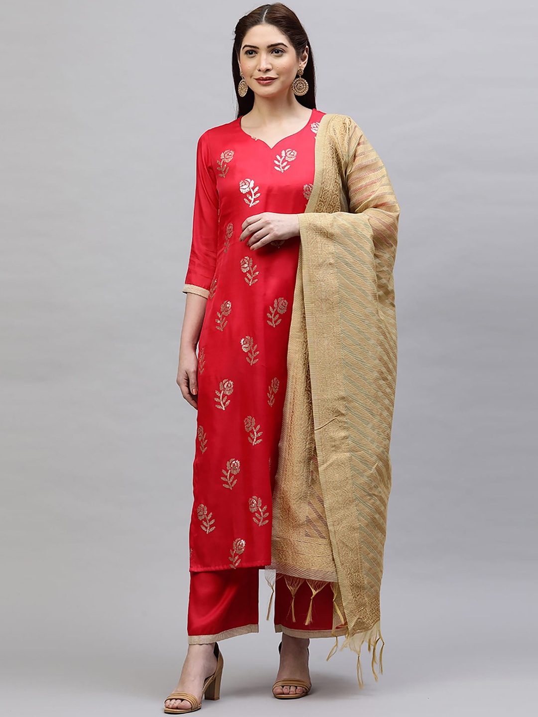 

Indo Era Women Pink Embroidered Kurta with Palazzos & Dupatta
