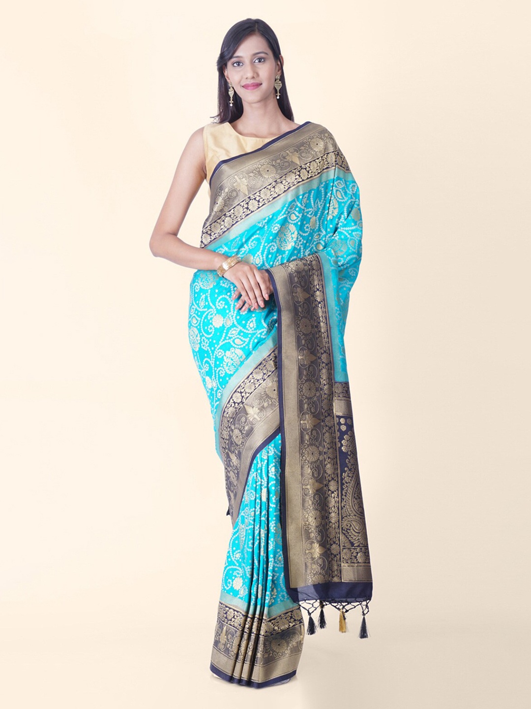 

Hastakala Green Poly Silk Woven Design Handloom Bandhani Saree