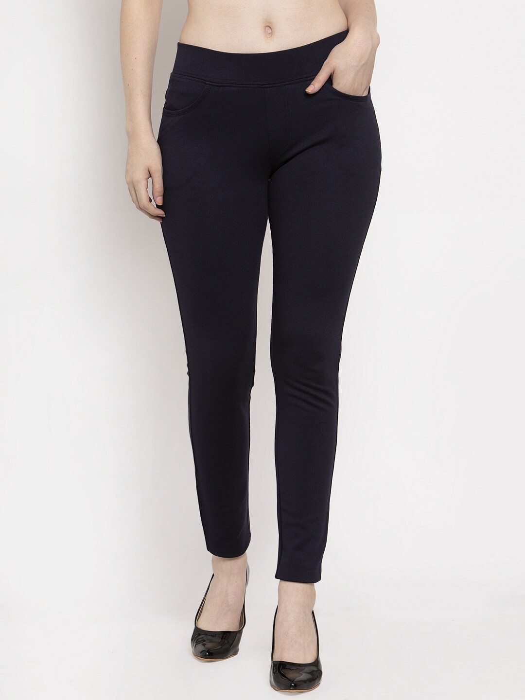 

Prag & Co Women Navy Blue Solid Denim Jeggings