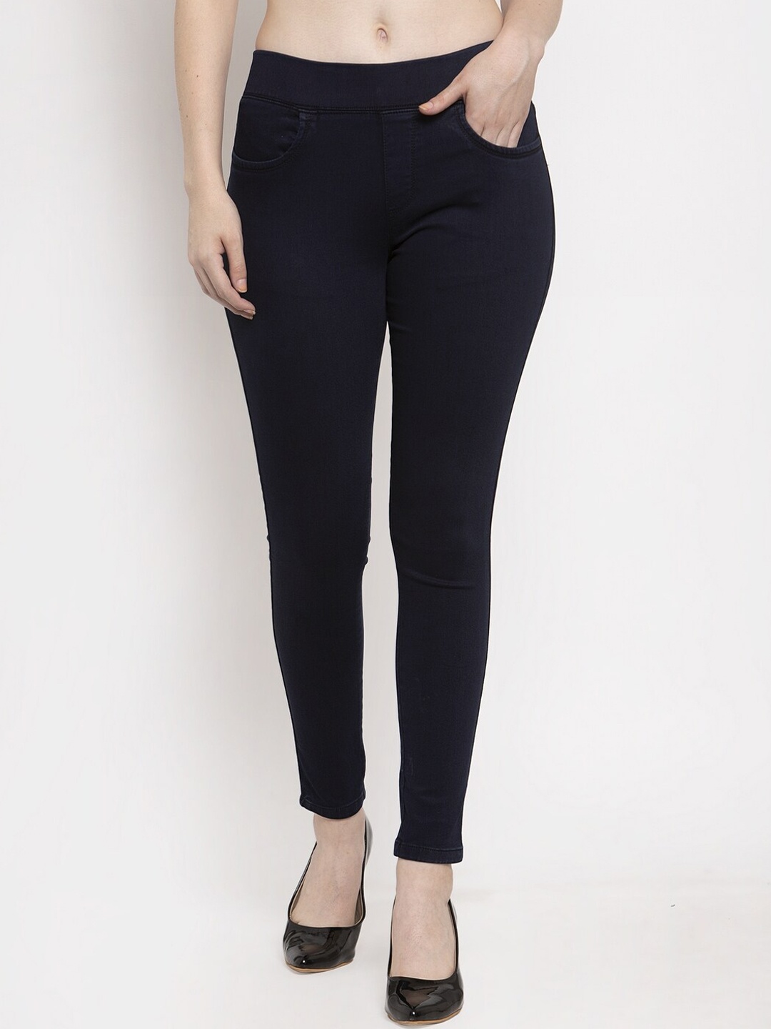 

Prag & Co Women Navy Blue Solid Cotton Denim Jeggings