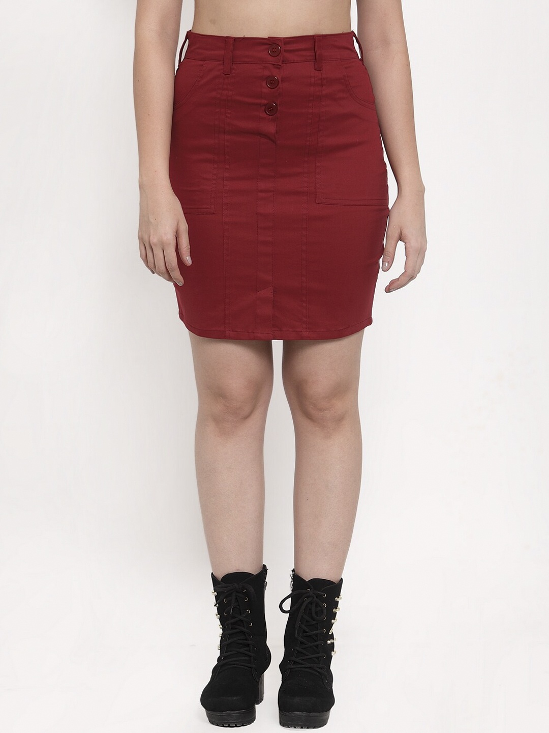 VOXATI Women Maroon Solid Pencil Mini Skirt