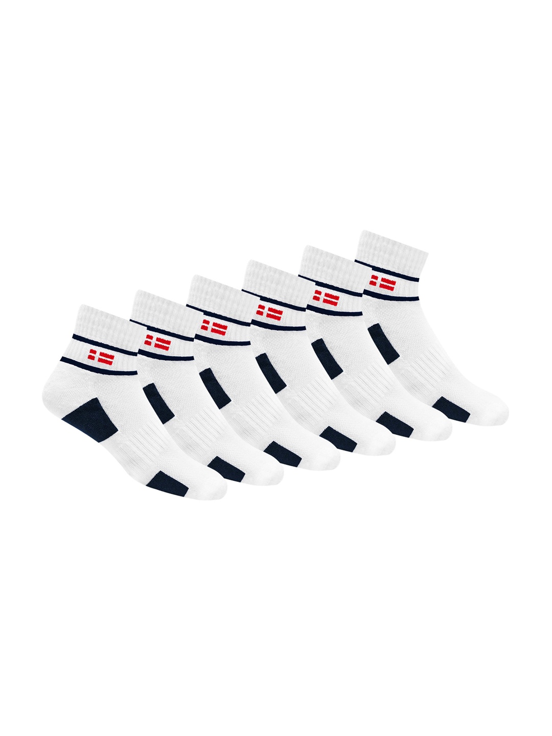 

KOPNHAGN Men Pack Of 6 White & Navy Blue Striped Above-Ankle Socks
