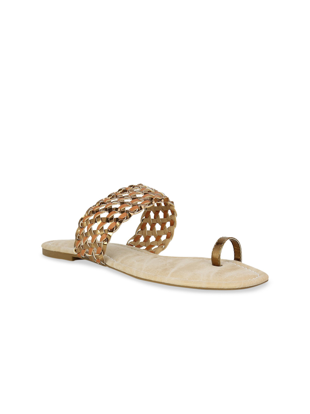 

Inc 5 Women Gold-Toned Woven Design One Toe Flats
