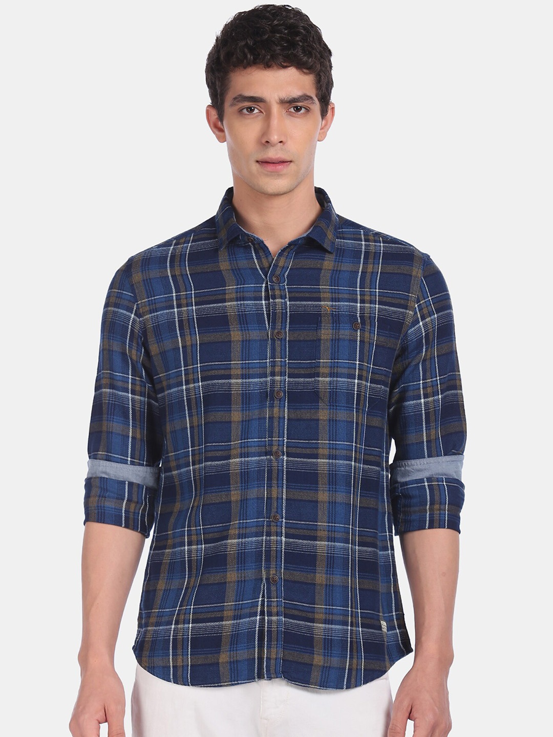 

Flying Machine Men Blue Regular Fit Checked Casual Shirt