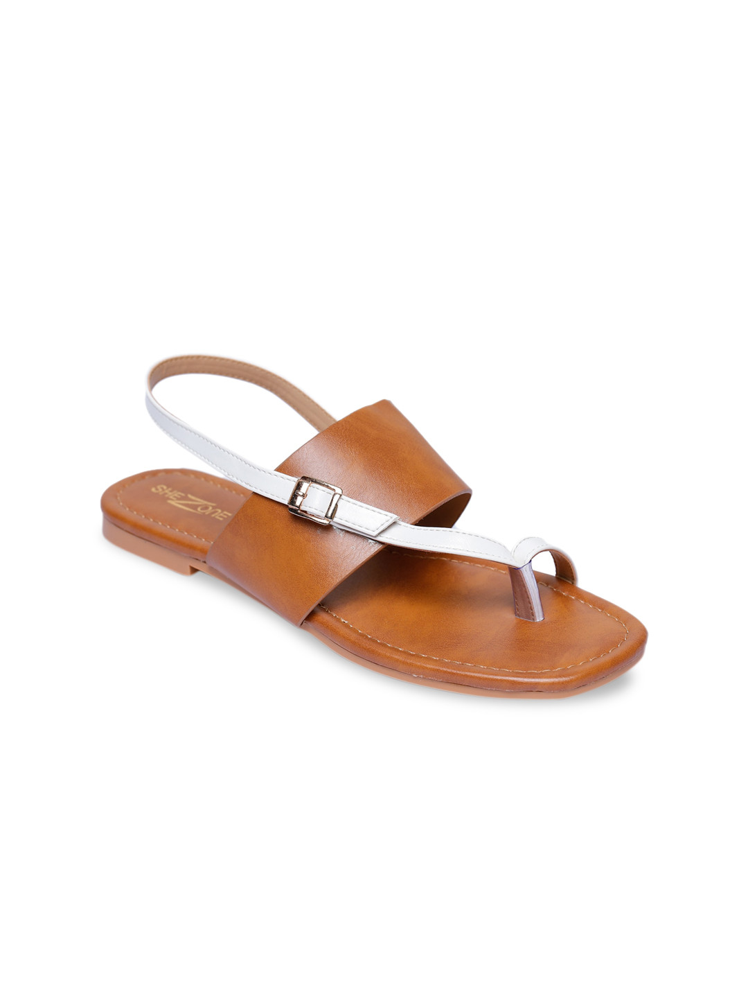 

Shezone Women Tan Brown & White Colourblocked One Toe Flats