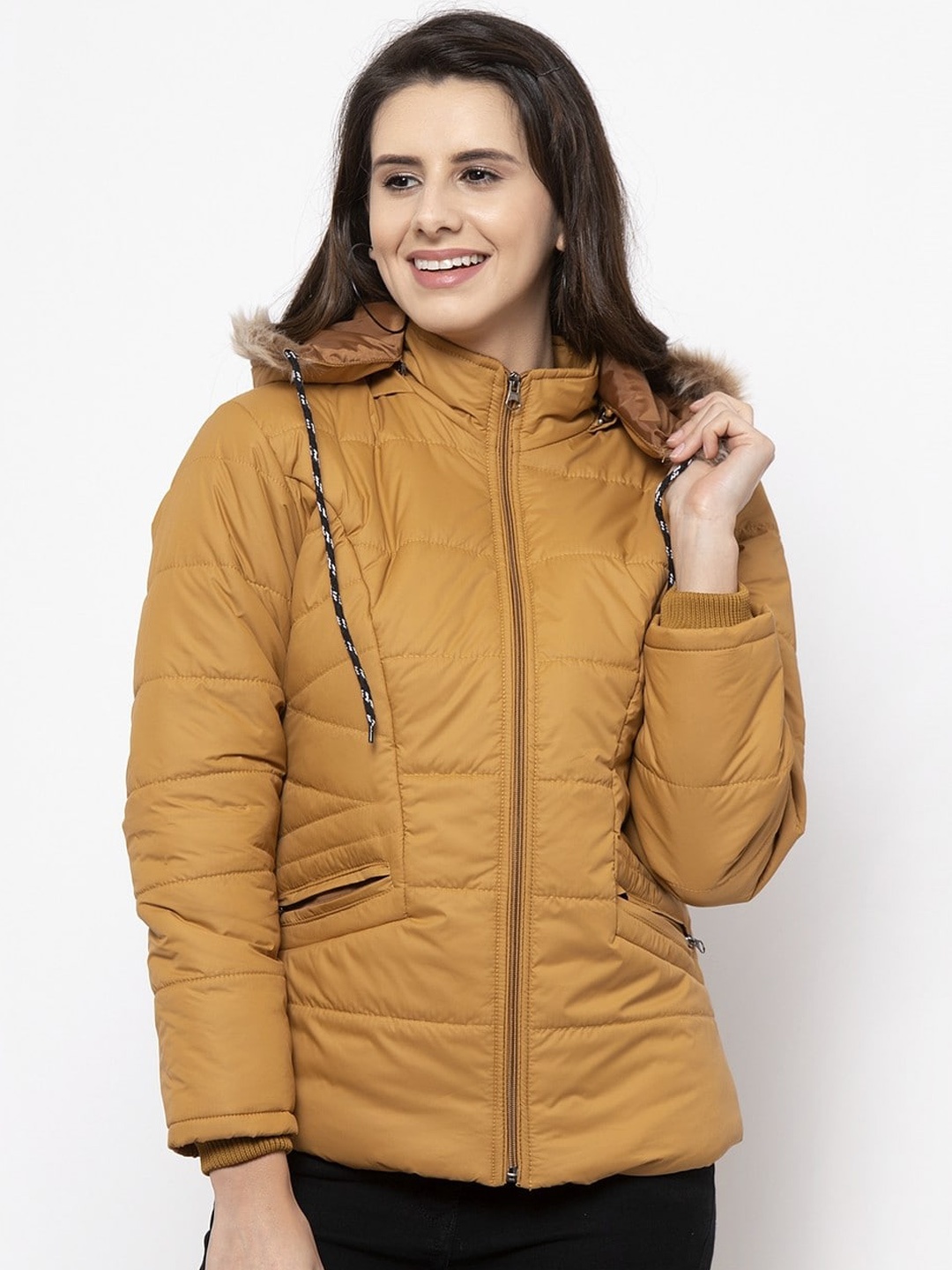 

VOXATI Women Mustard Yellow Solid Parka Jacket