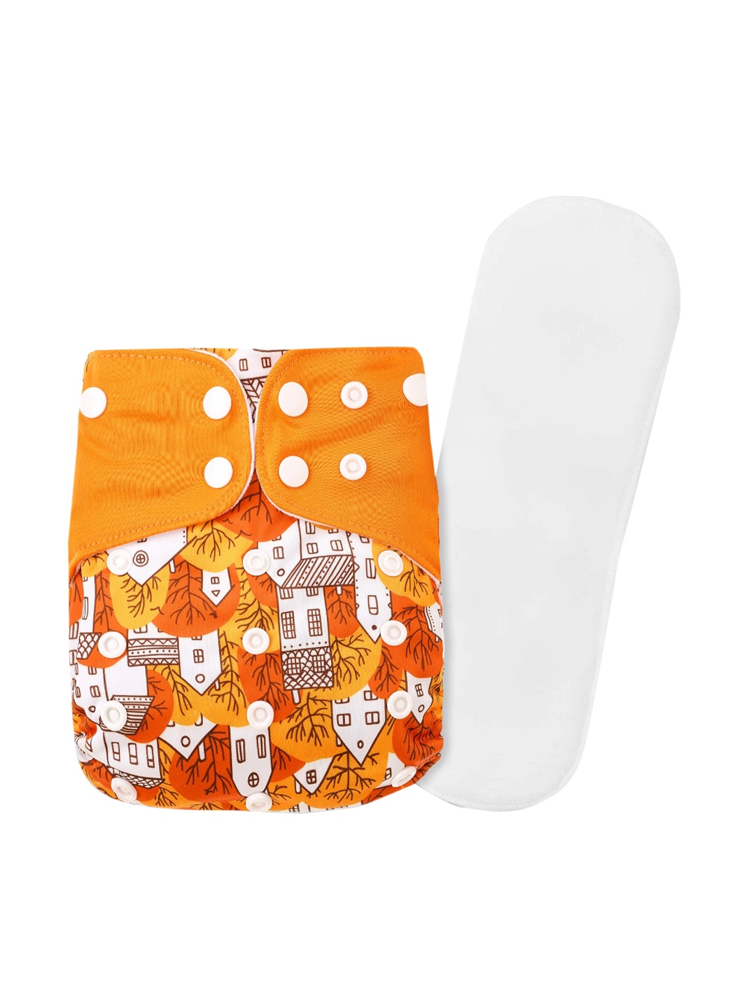

GUCHIGU Kids White & Orange Printed Washable Cloth Diapers