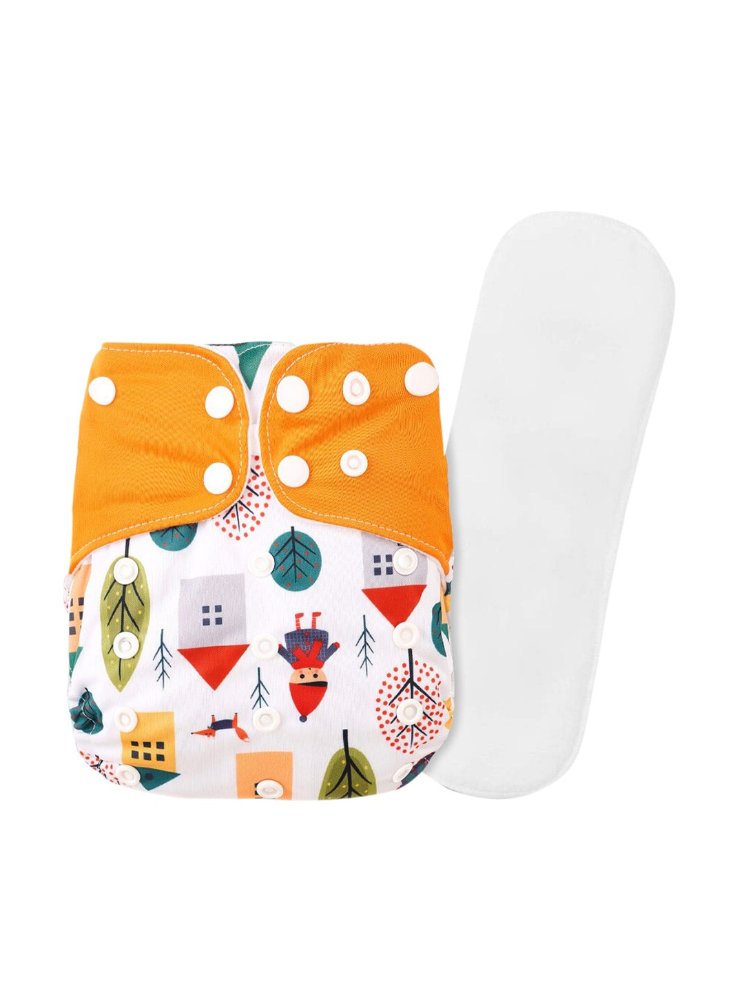 

GUCHIGU Kids White & Orange Printed Cloth Washable Diapers