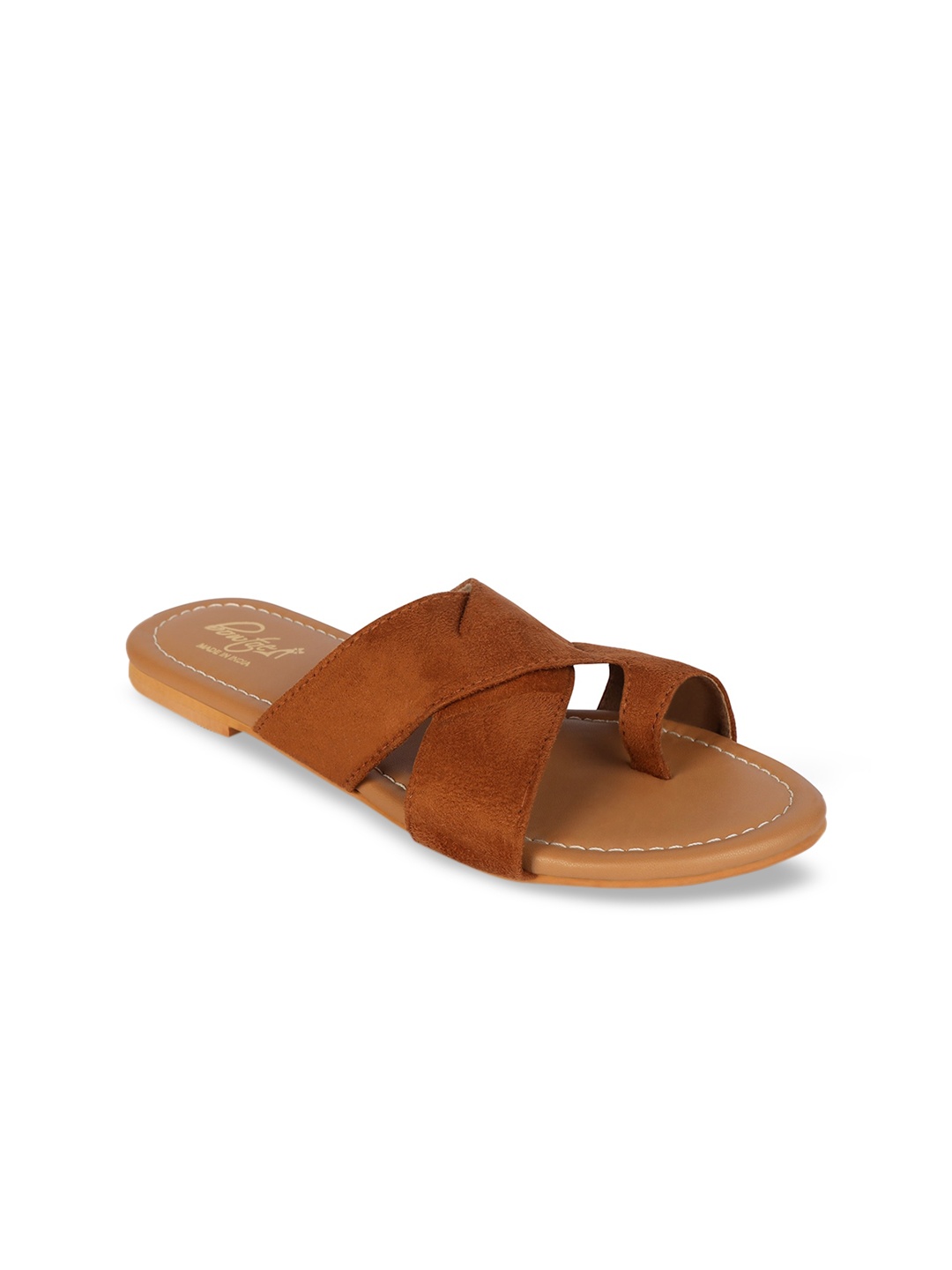 

Bowtoes Women Tan Solid Suede Open Toe Flats