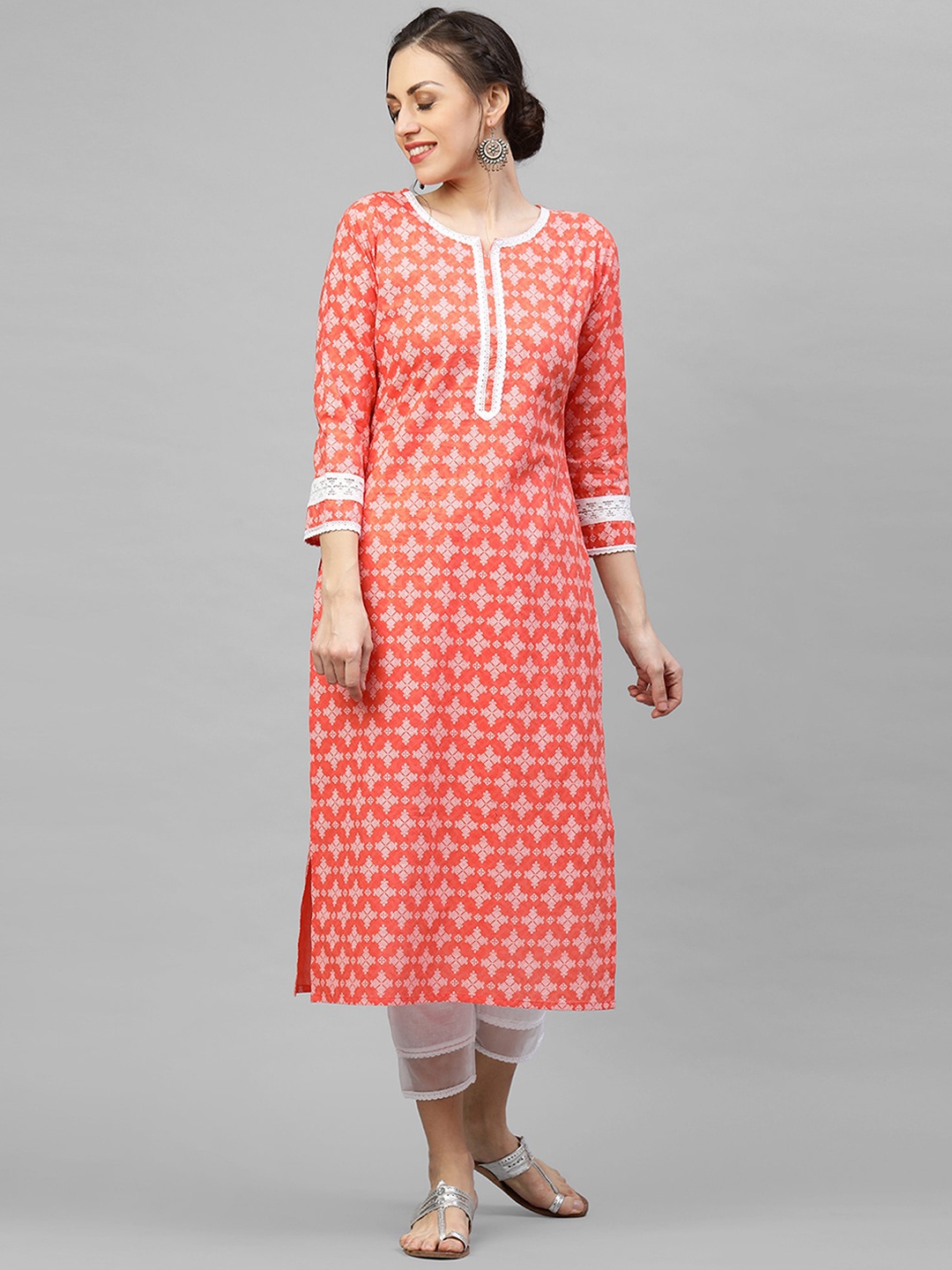 

Indo Era Women Coral Khari Printed Straight Kurta with Pant Sets