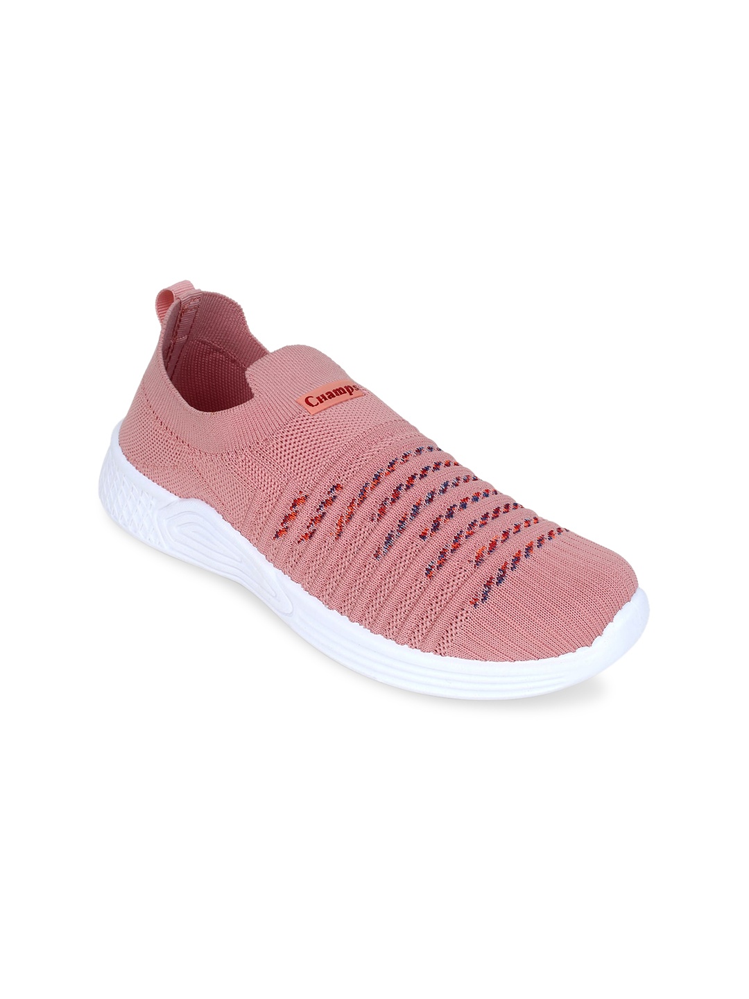 Champs Women Peach-Coloured Woven Design Slip-On Sneakers