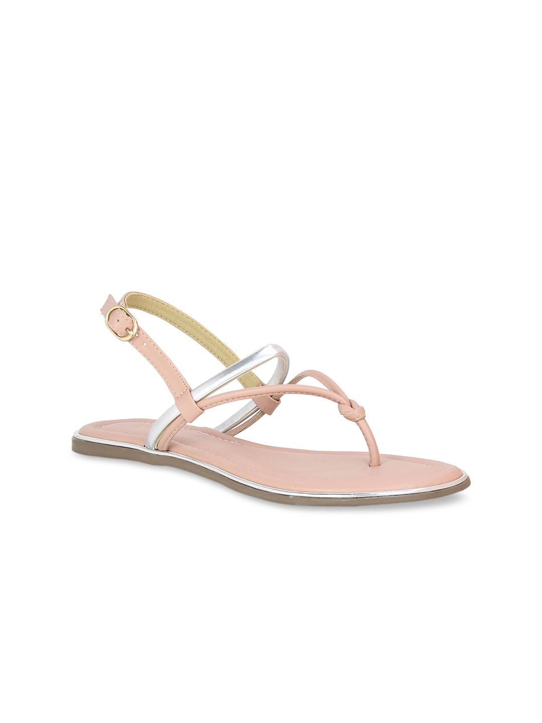 

Inc 5 Women Nude Pink & Silver-Toned Colourblocked Open-Toe Flats