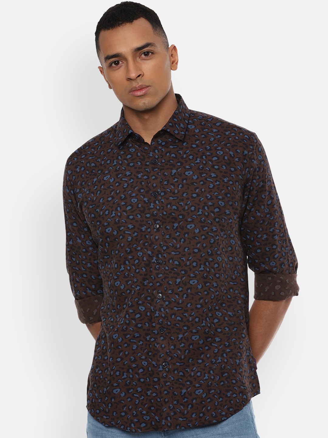 

V Dot Men Brown & Blue Slim Fit Printed Casual Shirt