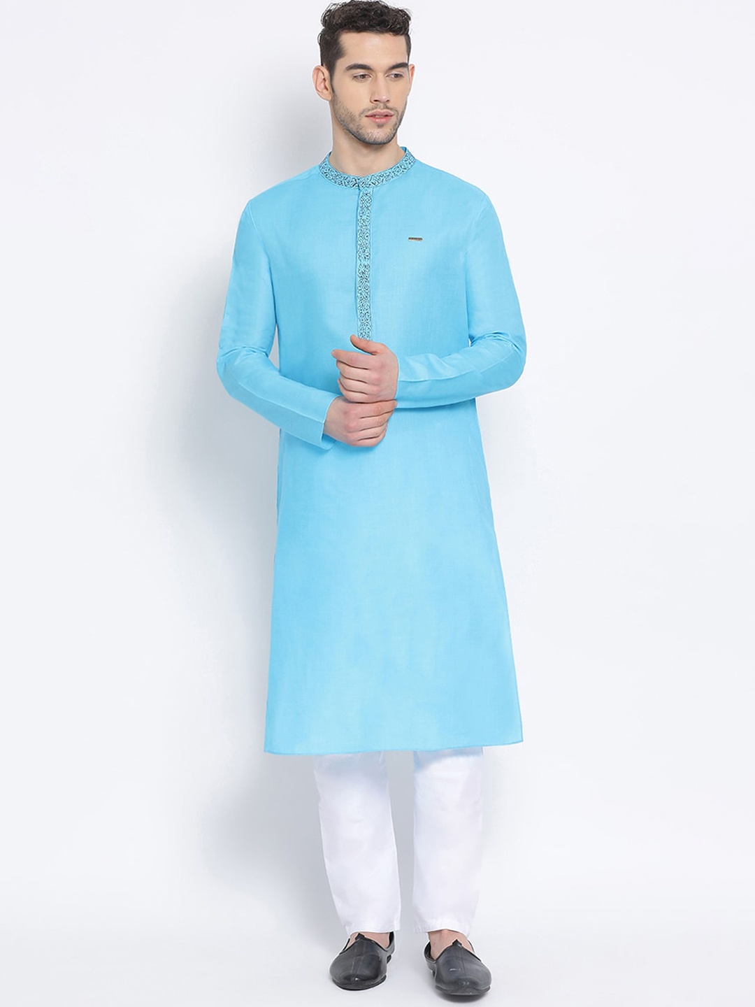 

DEVOILER Men Blue Mandarin Collar Kurta
