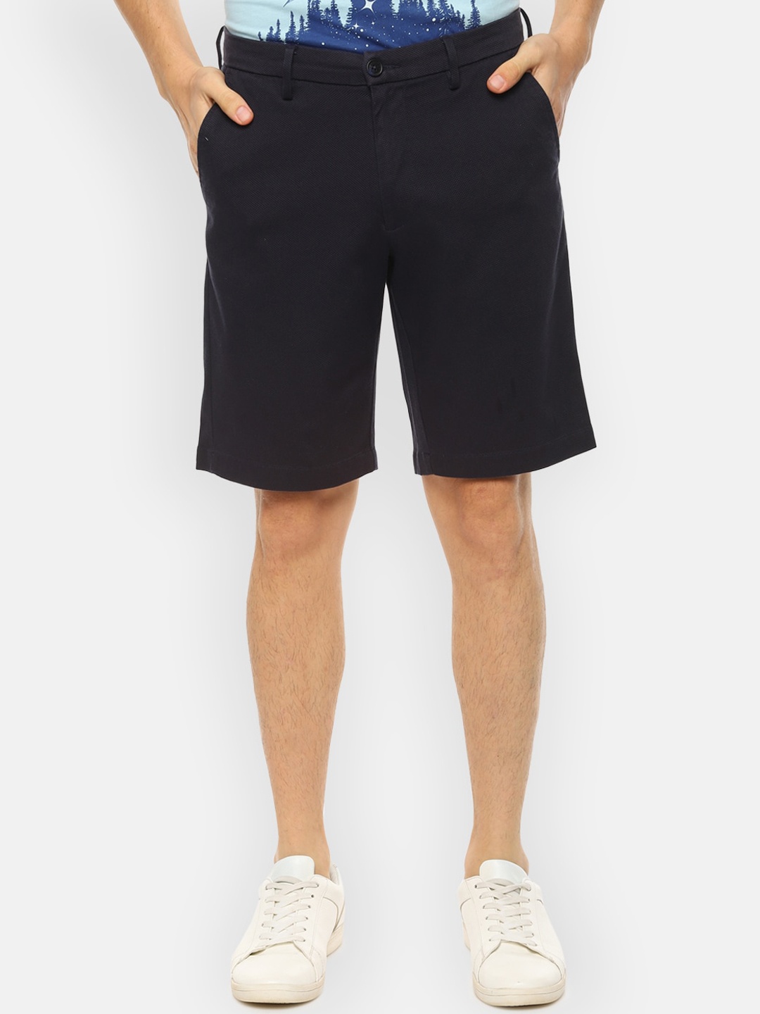 

V Dot Men Navy Blue Solid Regular Fit Chino Shorts