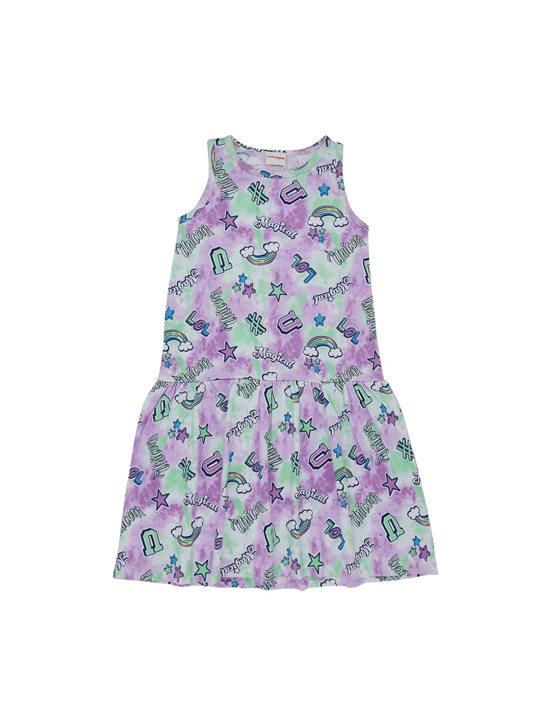 

RAINE AND JAINE Girls Purple & Green Printed Fit and Flare Dress