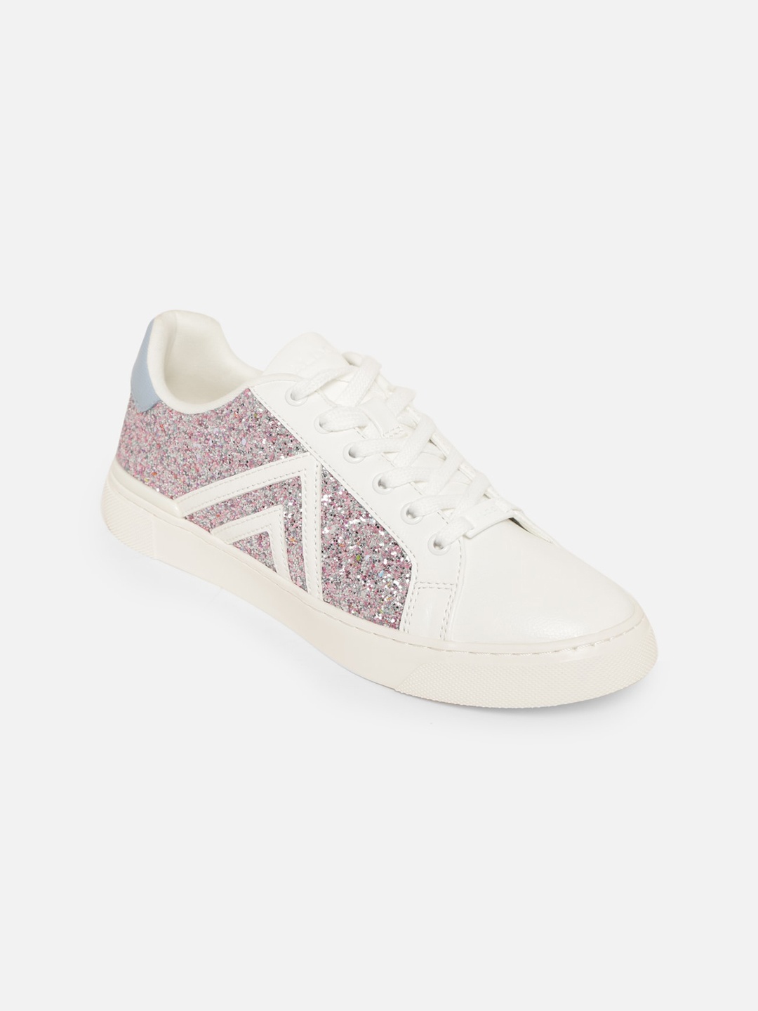 

ALDO Women White & Gunmetal-Toned Woven Design Sneakers