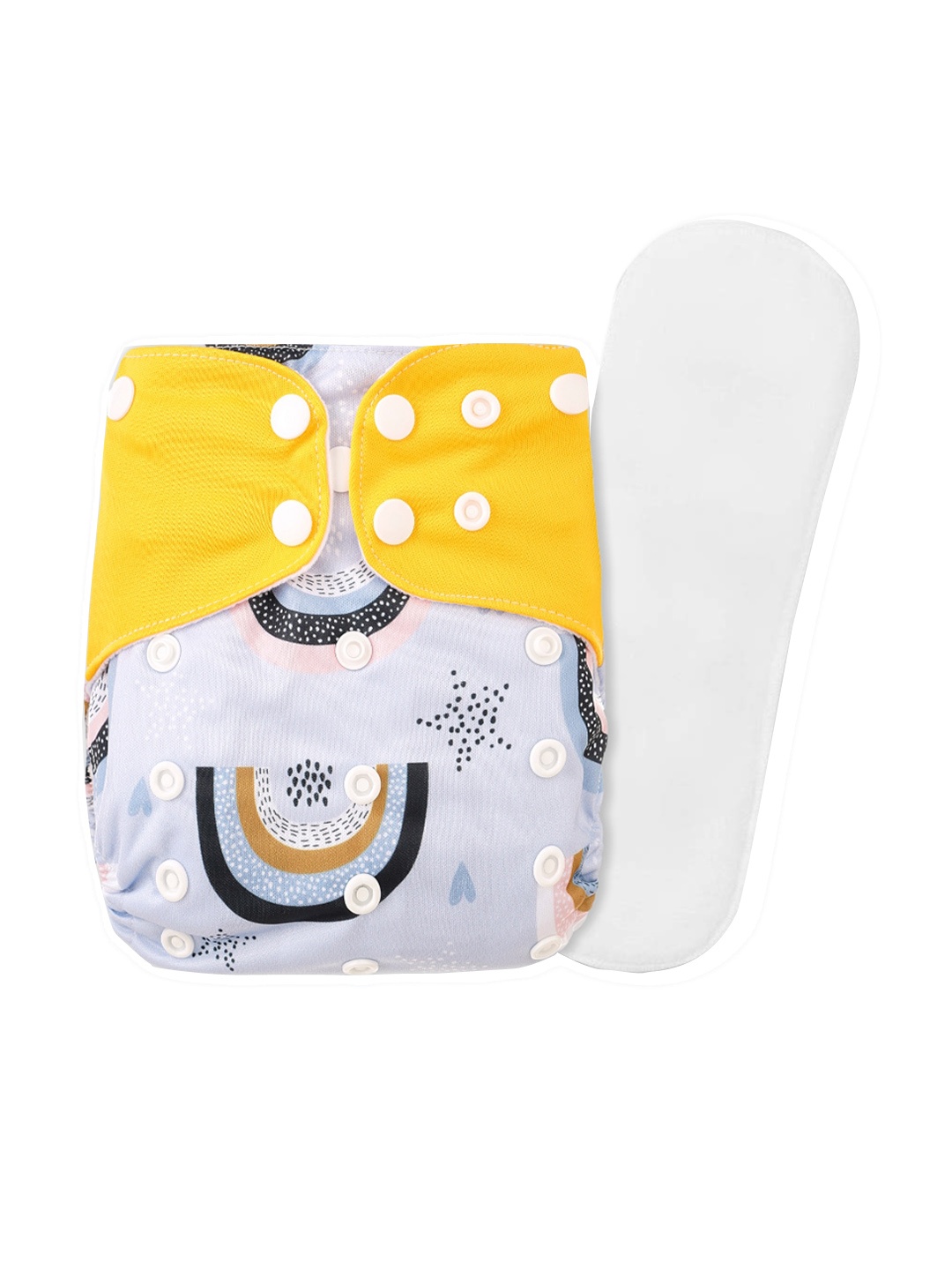

GUCHIGU Kids Grey & Yellow Printed Cloth Washable Diapers