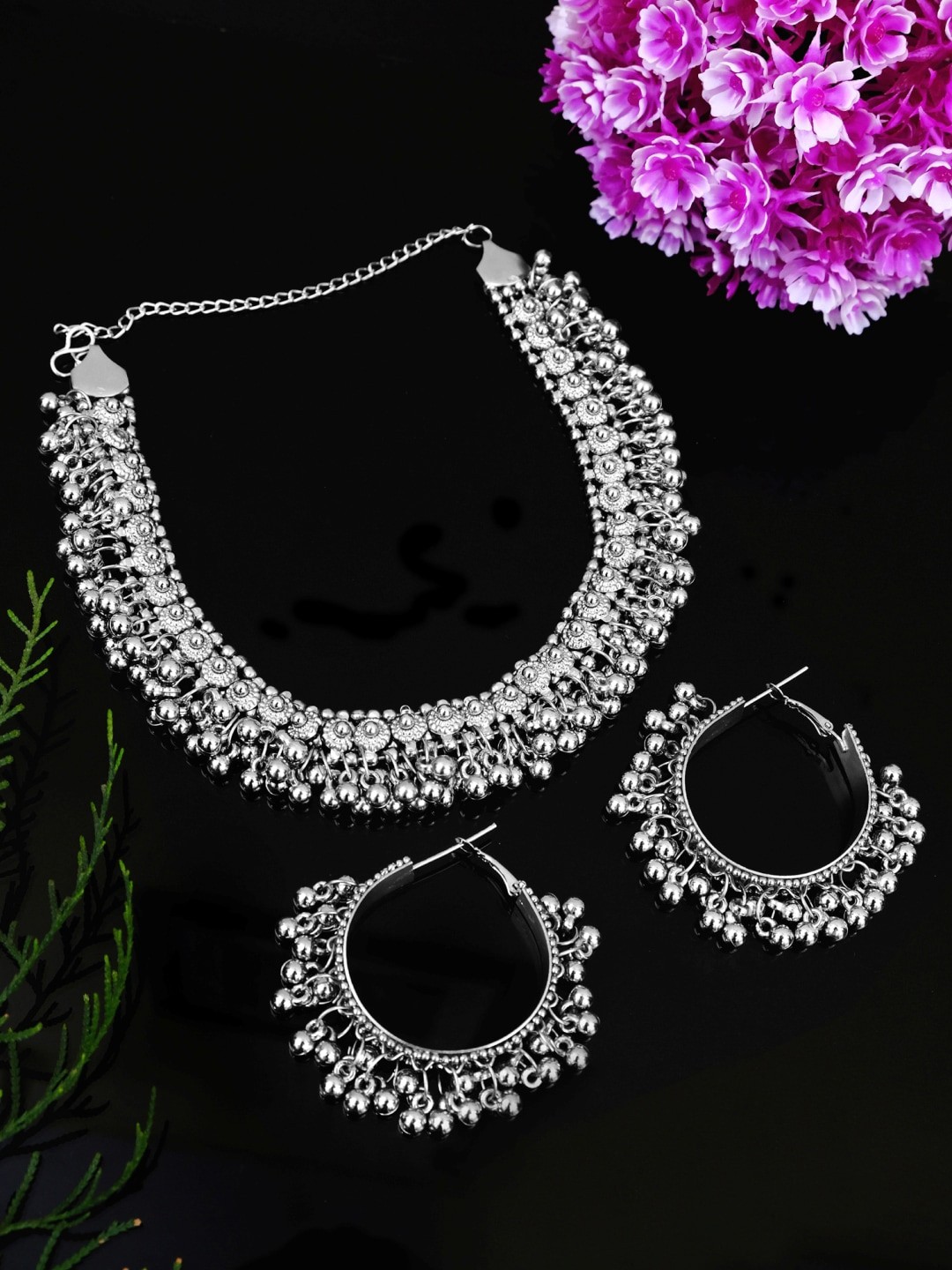 

Crunchy Fashion Oxidised Silver-Plated Beaded Jewellery Set