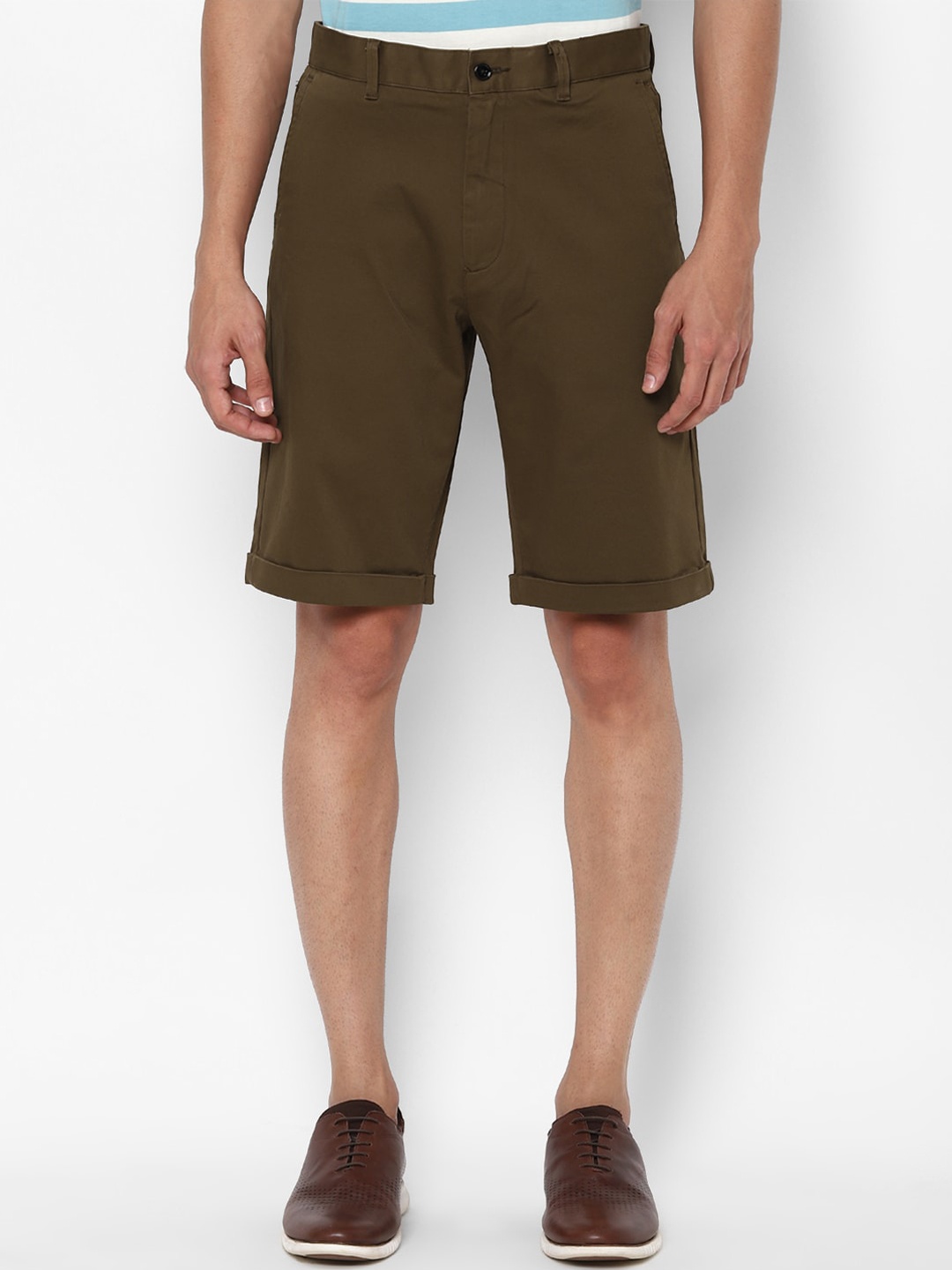 SIMON CARTER LONDON Men Olive Green Solid Regular Fit Regular Shorts