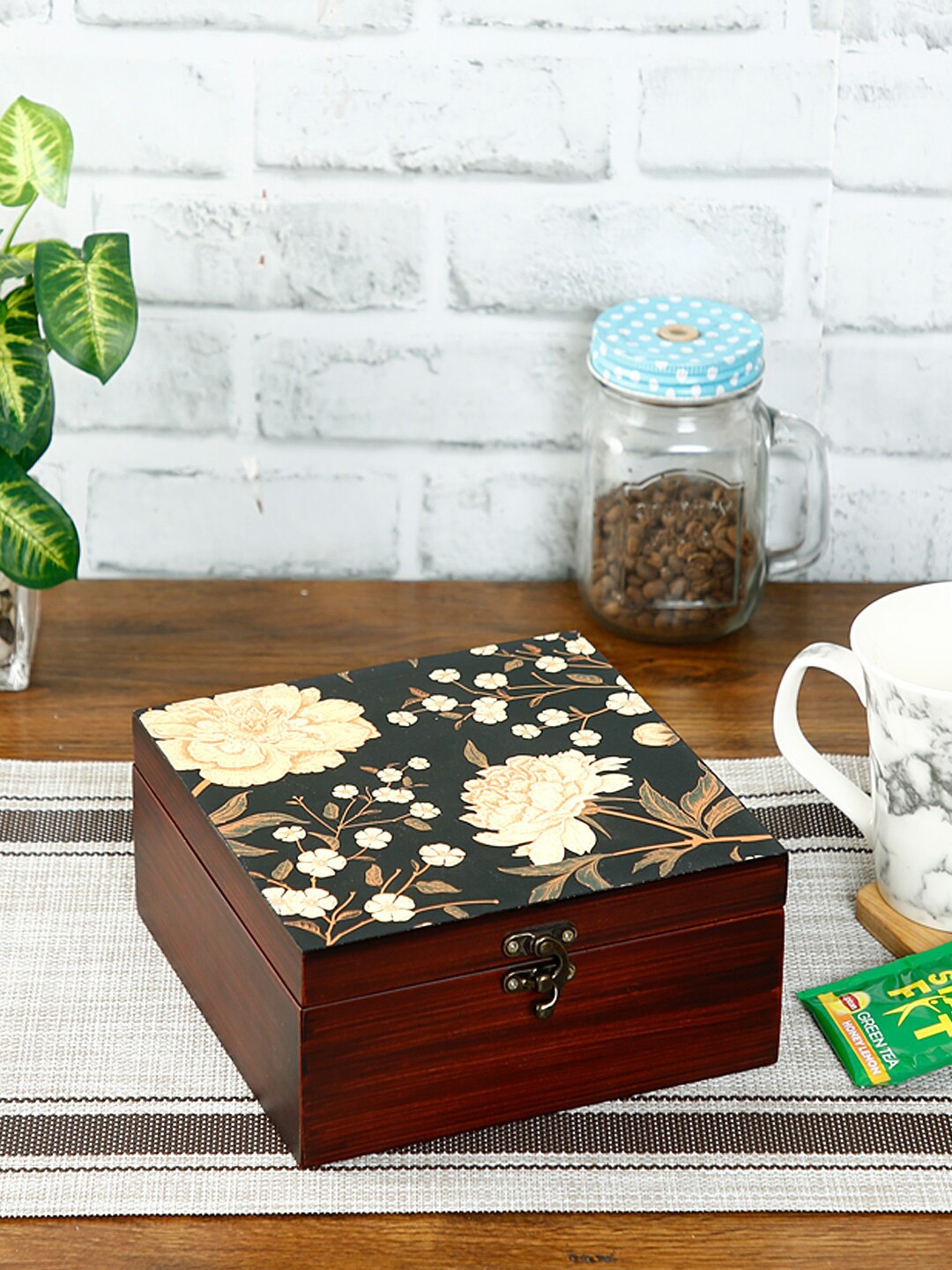 Reinvention Factory Brown & Black Digital Floral Printed MDF Multi-Utility Box Organiser
