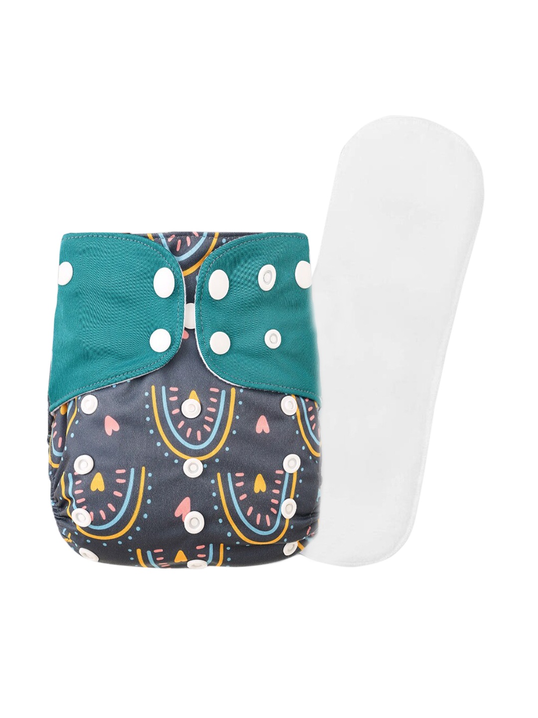 

GUCHIGU Kids Charcoal Grey & Green Printed Cloth Washable Diapers
