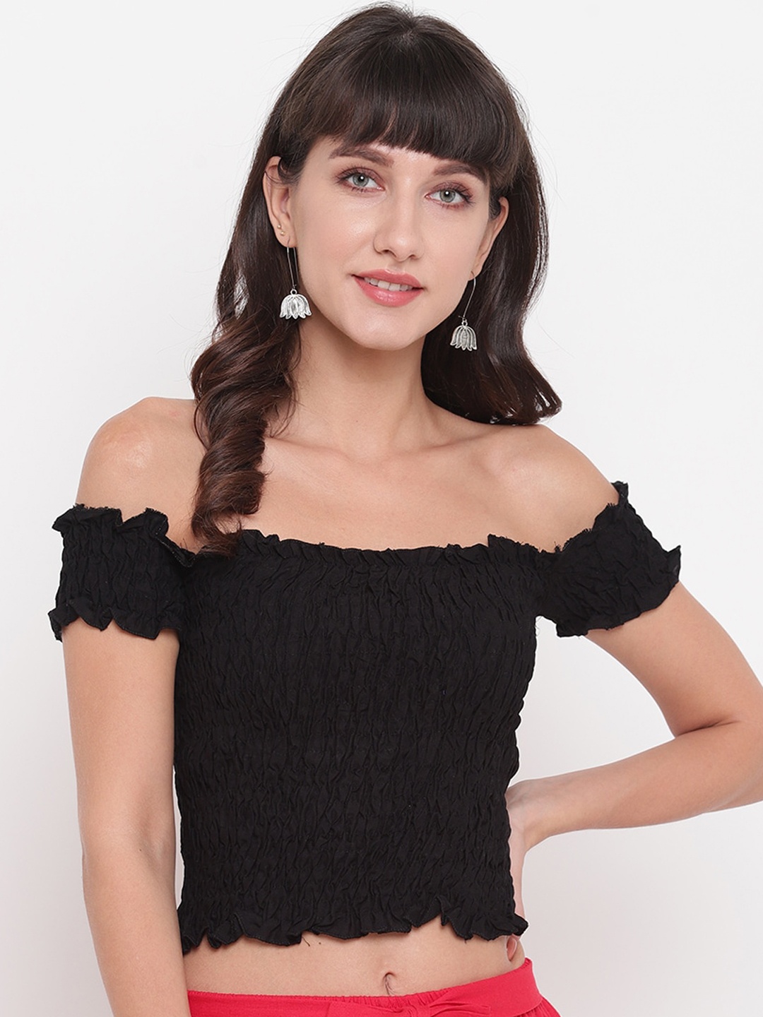

Aawari Black Off-Shoulder Bardot Crop Top