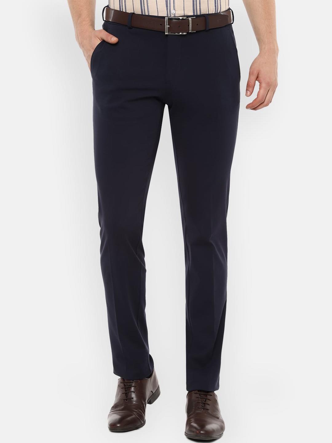 

Van Heusen Men Navy Blue Ultra Slim Fit Solid Formal Trousers