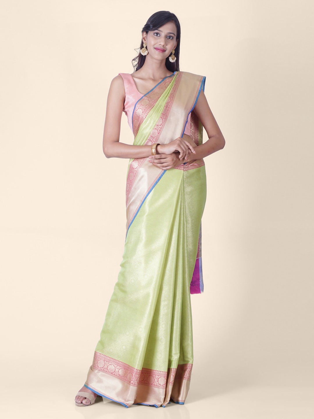 

Hastakala Green Brasso Woven Design Banarasi Saree