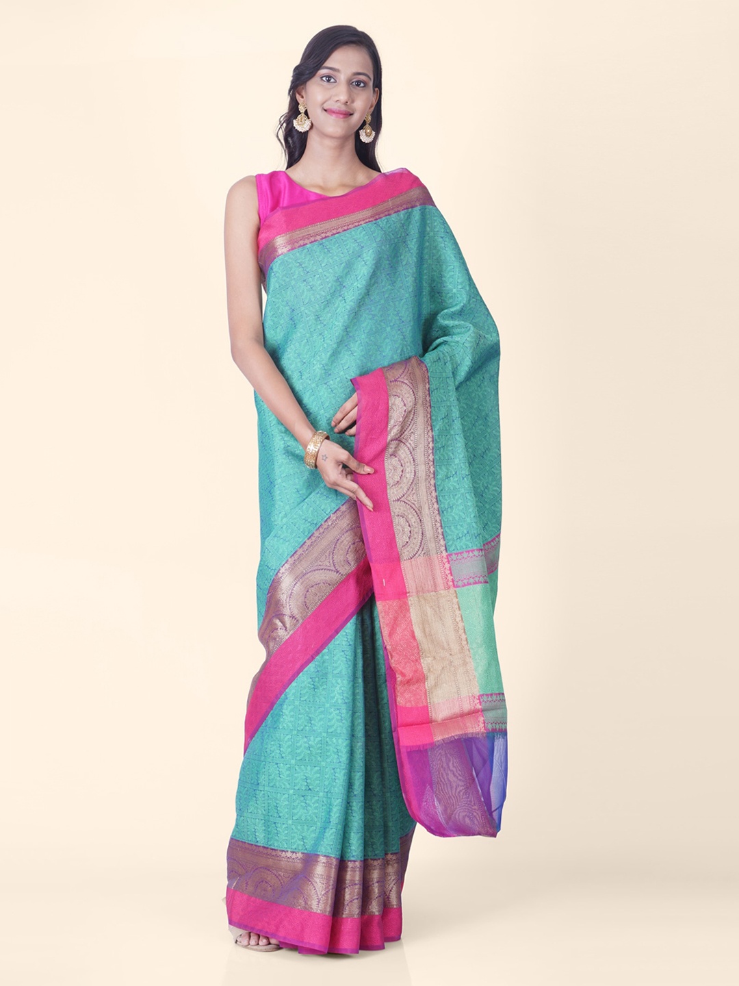 

Hastakala Sea Green Poly Silk Woven Design Banarasi Saree