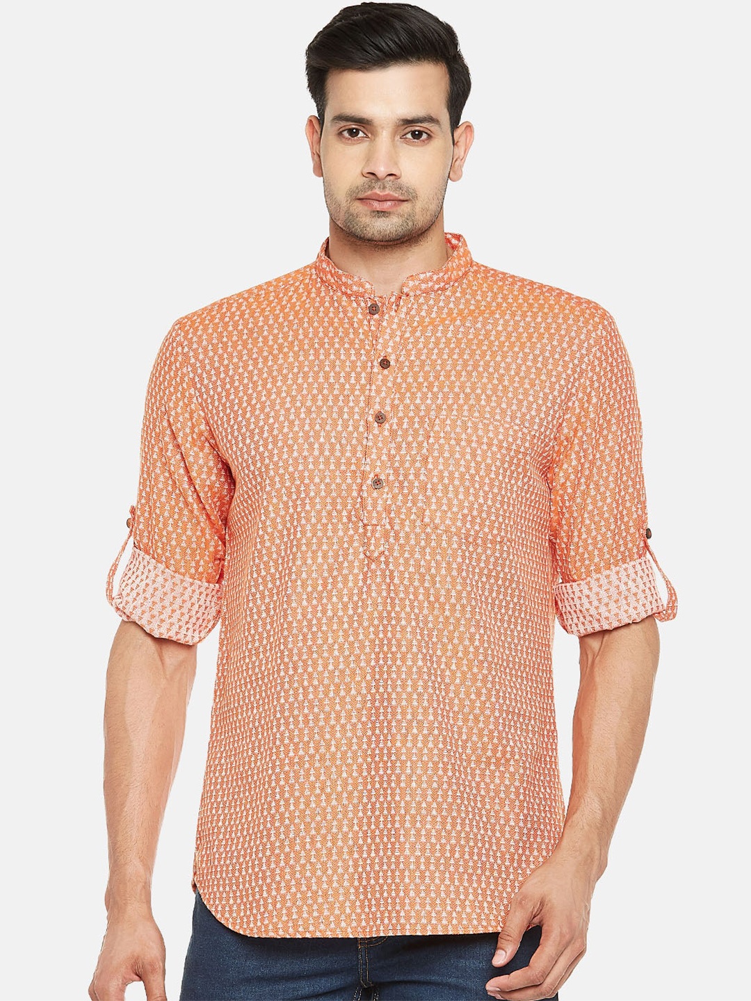 

indus route by Pantaloons Men Rust Ethnic Motifs Printed Dobby Kurta