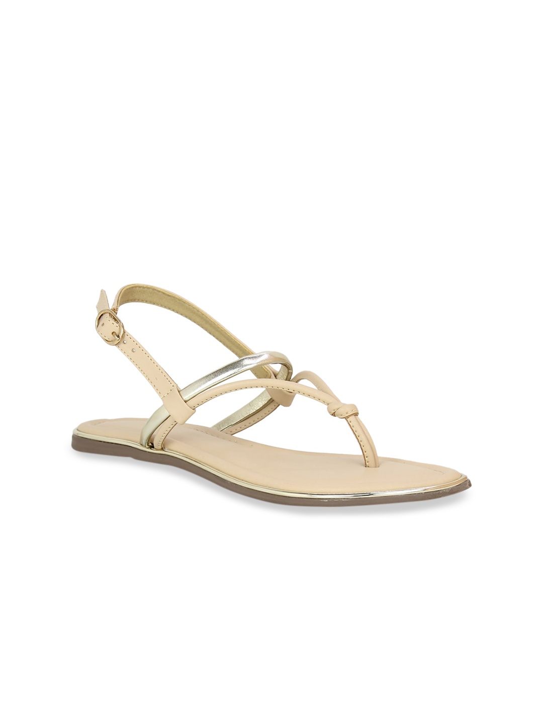 

Inc 5 Women Beige Solid T-Strap Flats