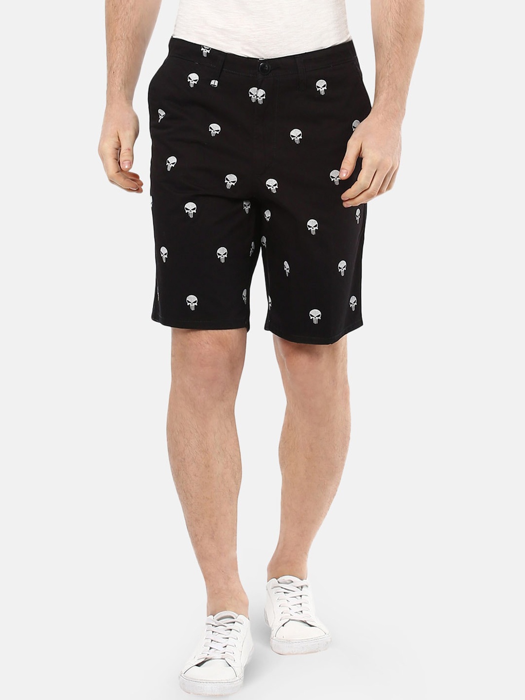 

Free Authority Men Black & White Punisher Printed Regular Fit Chino Shorts