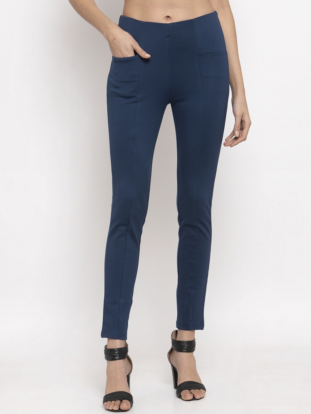 

Prag & Co Women Navy Blue Solid Skinny Fit Jeggings