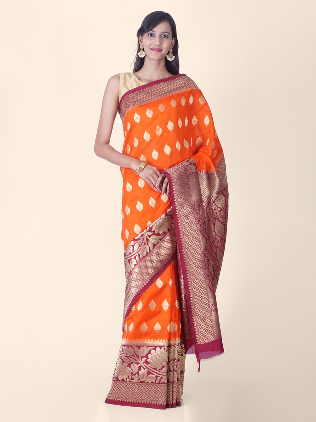 

Hastakala Orange Poly Silk Woven Design Banarasi Saree
