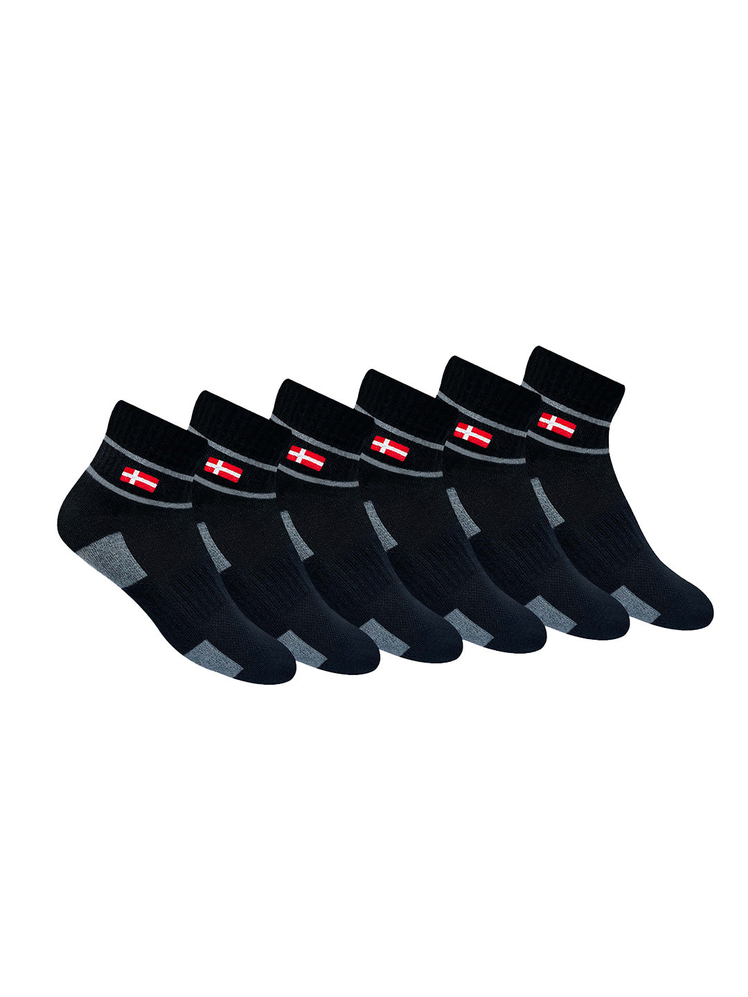 

KOPNHAGN Men Pack Of 6 Black & Grey Striped Combed Cotton Above Ankle-Length Socks